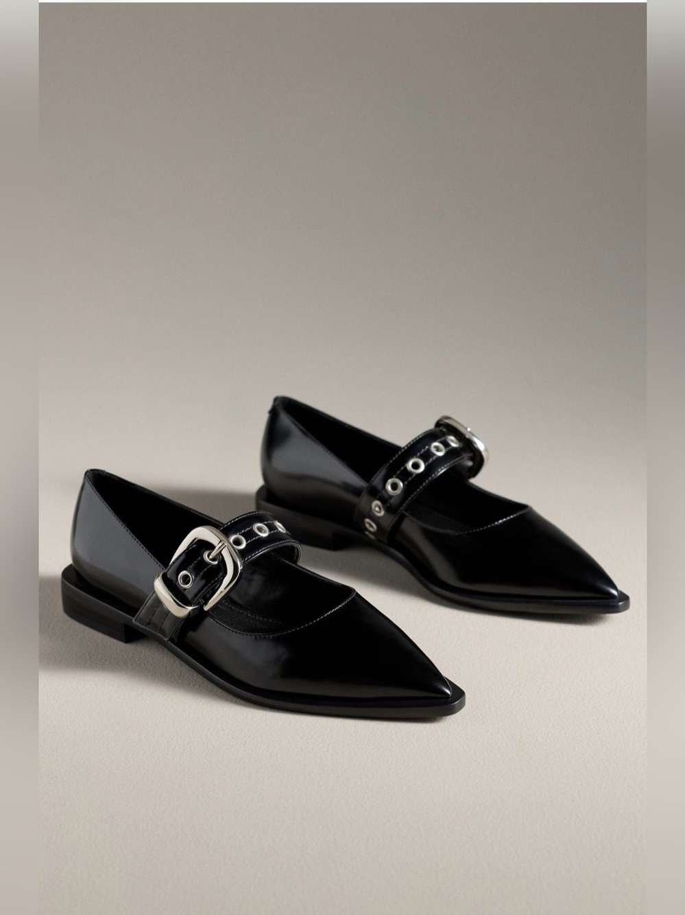 Anthropologie Maeve Pointed-Toe Moto Mary Jane Flats